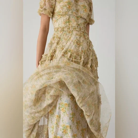 MAC DUGGALPlus Pleated One-Shoulder Rosette Detail Gown Anthropologie